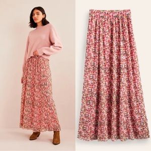 NWT Boden Boho Multi Ruffle Crinkle Maxi Floral Flowy Skirt Size 8 Retail $180